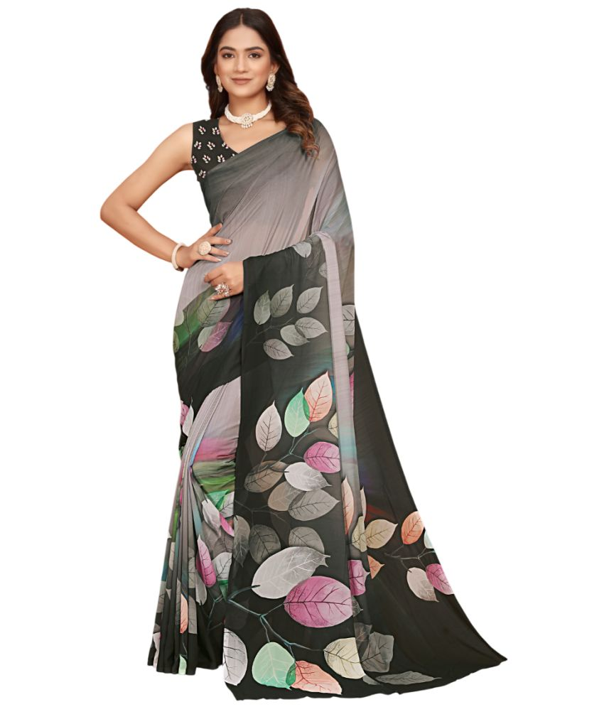     			KOMAL NX Pack of 1 Georgette Printed Saree With Blouse Piece ( Grey )