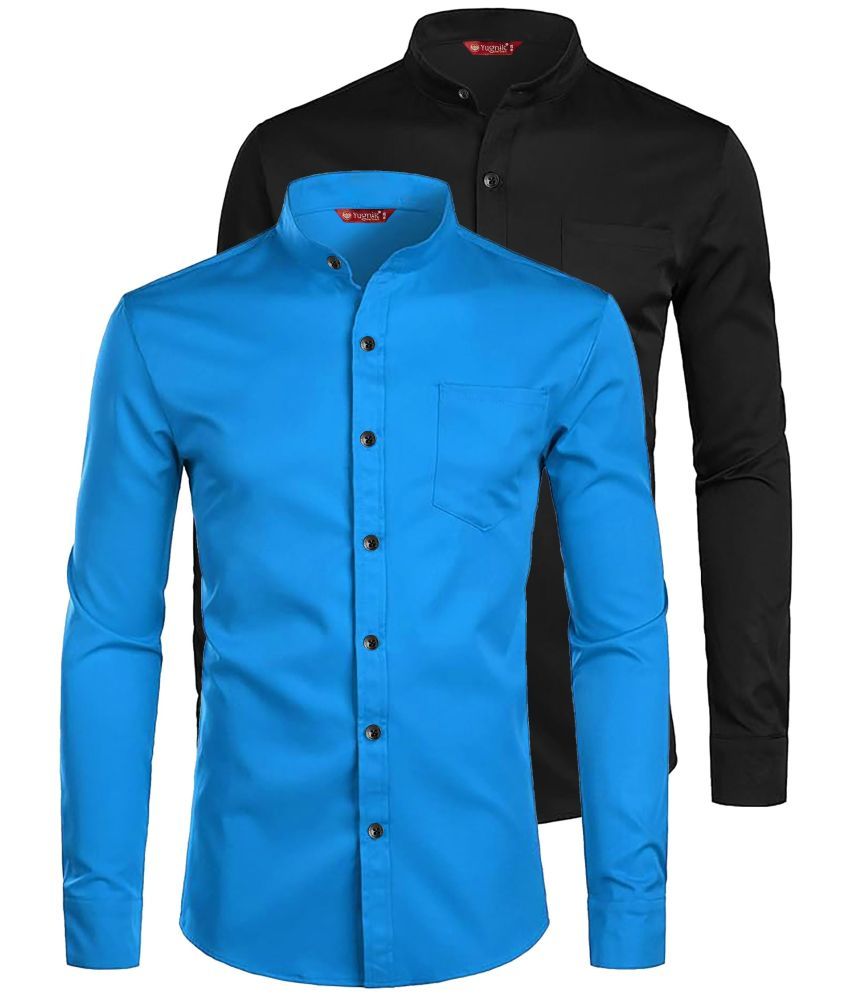     			Yugnik Cotton Blend Slim Fit Full Sleeves Men's Formal Shirt - Turquoise ( Pack of 2 )