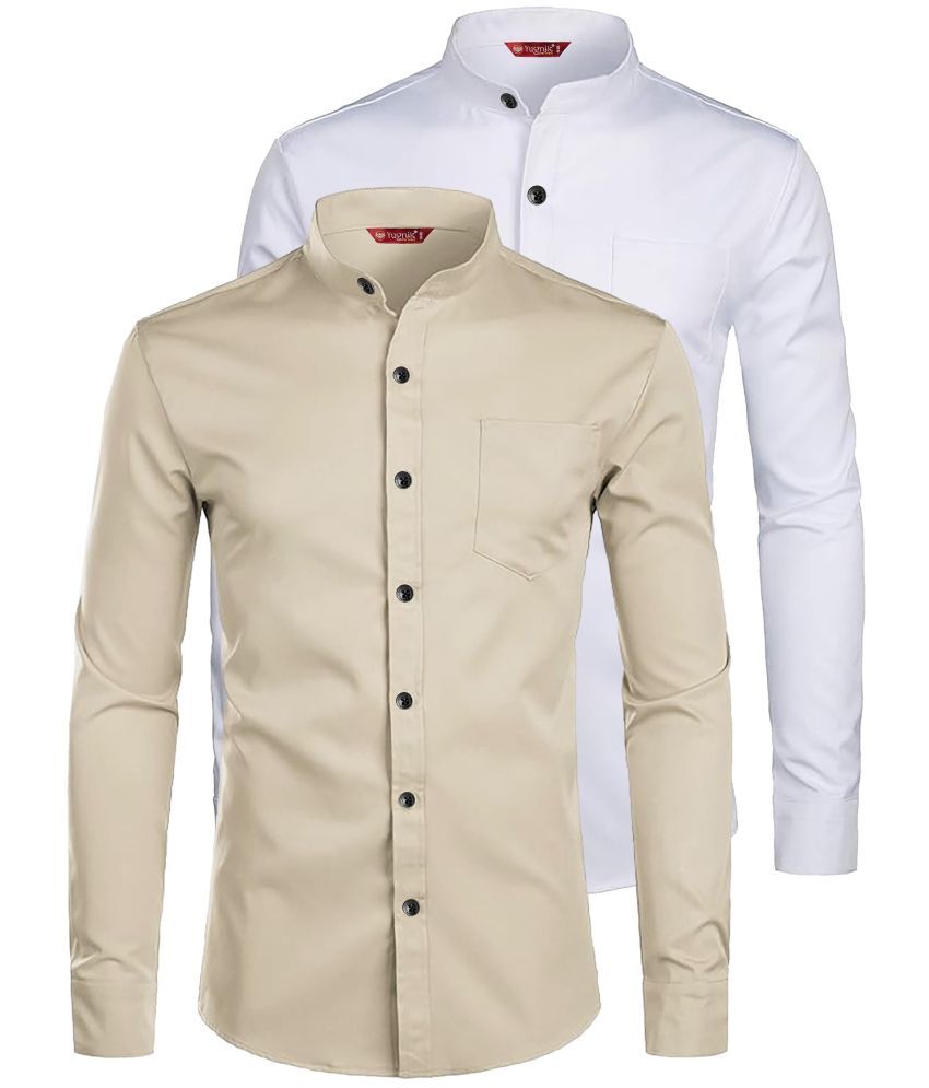     			Yugnik Cotton Blend Slim Fit Full Sleeves Men's Formal Shirt - Beige ( Pack of 2 )