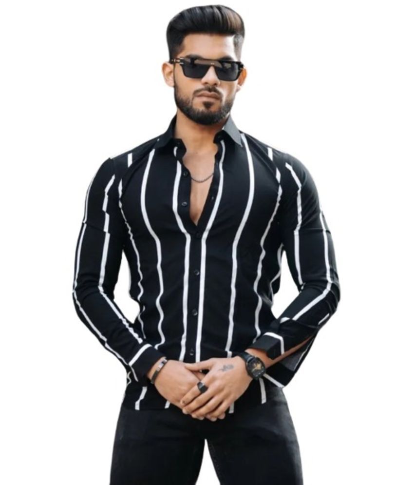     			bluecorp enterprise Polyester Regular Fit Striped Full Sleeves Men's Casual Shirt - Black ( Pack of 1 )