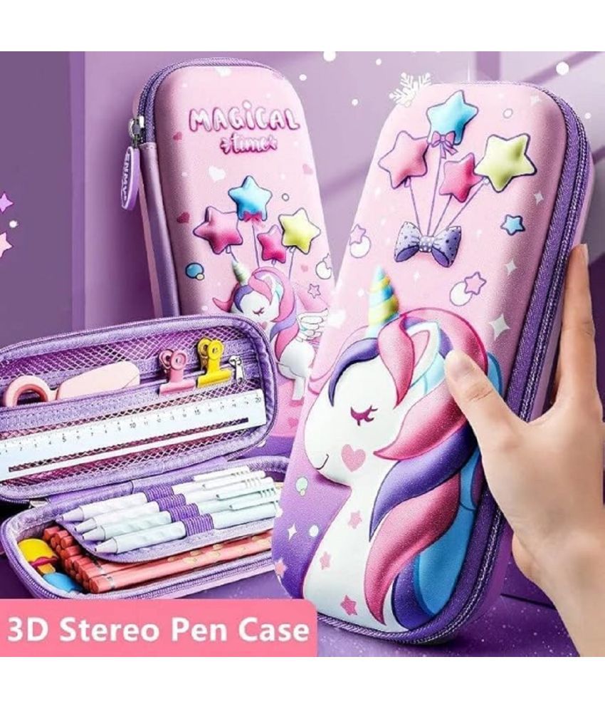     			DENFE 3D Unicorn Cover Large Capacity Pencil Case Compass With Compartments, School Supply Organizer For Students, Stationery Box, Cosmetic Zip Pouch Bag (1 Unit, Canvas, Multicolor)