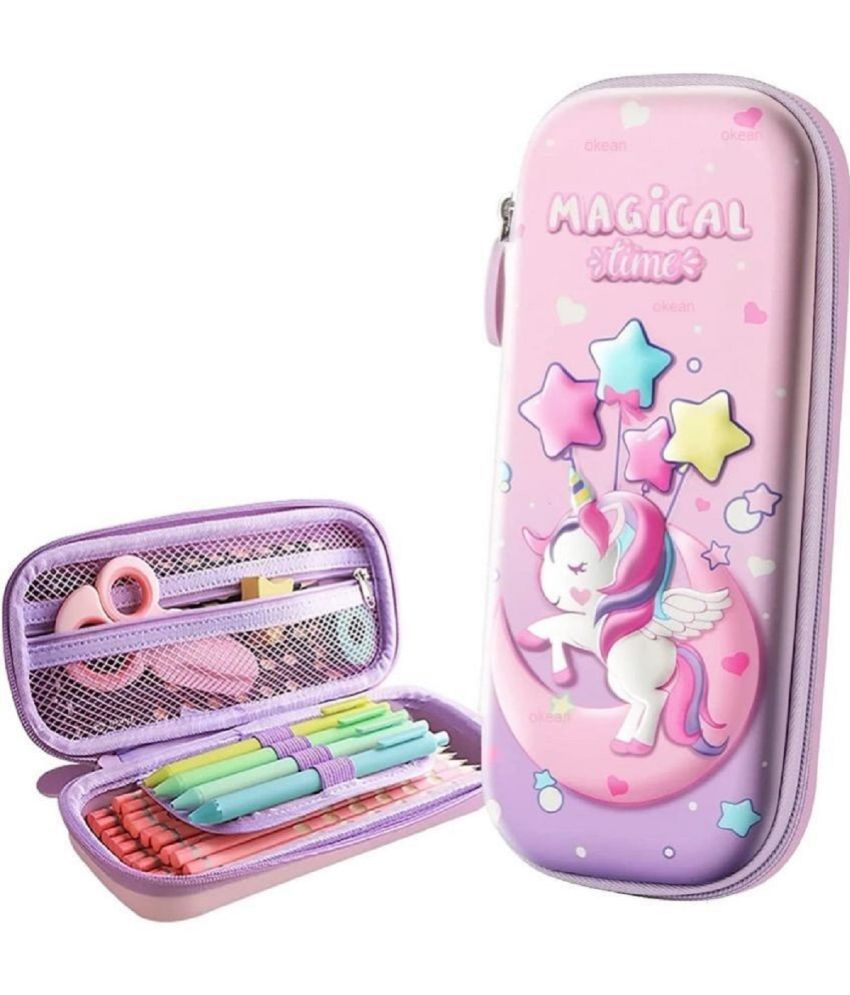     			DENFE  3D Unicorn Pencil Case, Cute Large Capacity Pen Box for Girls, 3D EVA Stationery Box Pink Pencil Pouch Organizer with Compartments Cosmetic Zip Pouch Bag School Supplies for Kids Students