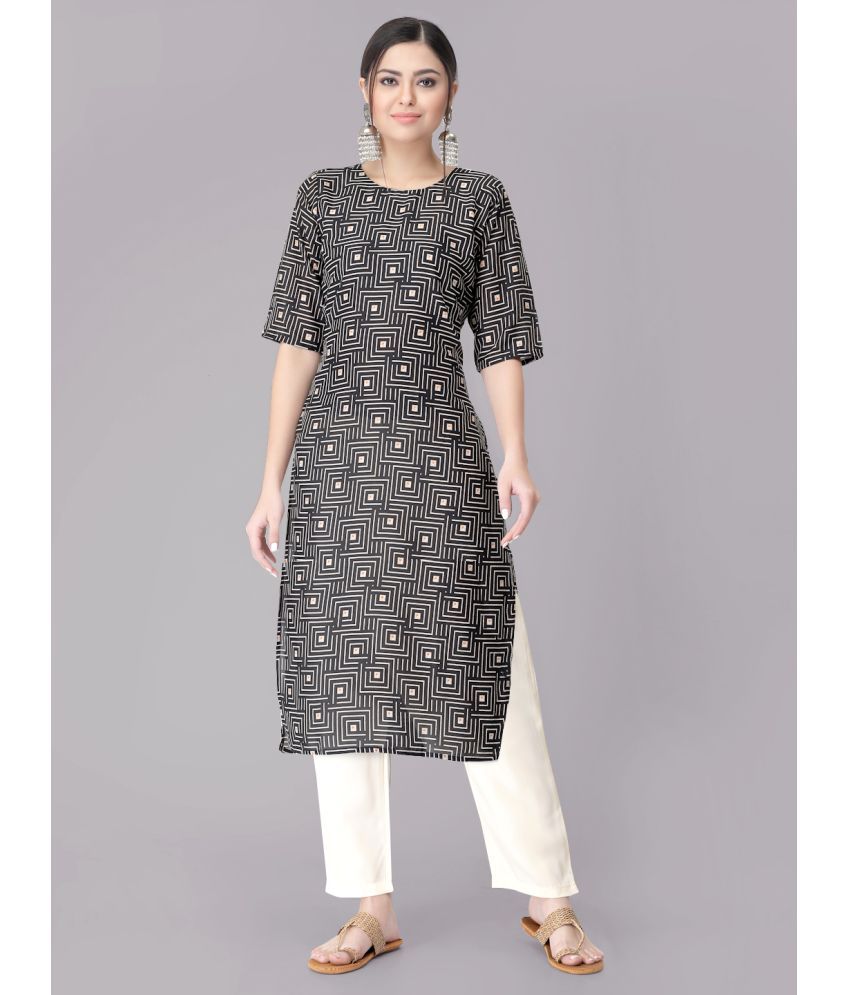     			Ethnicbasket Crepe Printed Kurti With Pants Women's Stitched Salwar Suit - Black ( Pack of 1 )