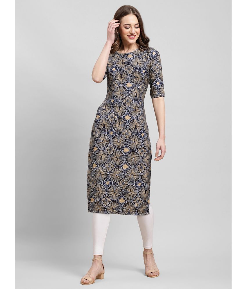     			Ethnicbasket Pack of 1 Crepe Printed Straight Women's Kurti - ( Blue )