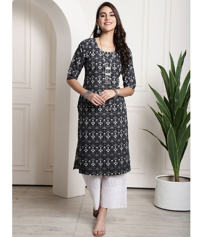     			Ethnicbasket Pack of 1 Crepe Printed Straight Women's Kurti - ( Black )