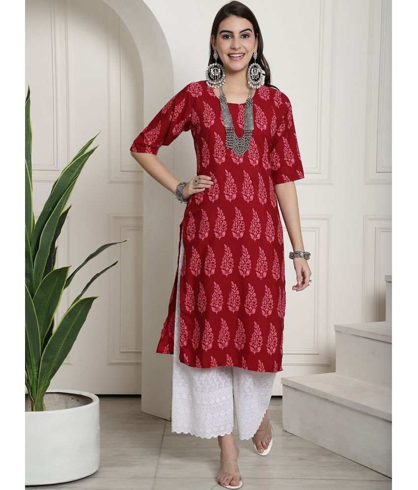     			Ethnicbasket Pack of 1 Crepe Printed Straight Women's Kurti - ( Red )