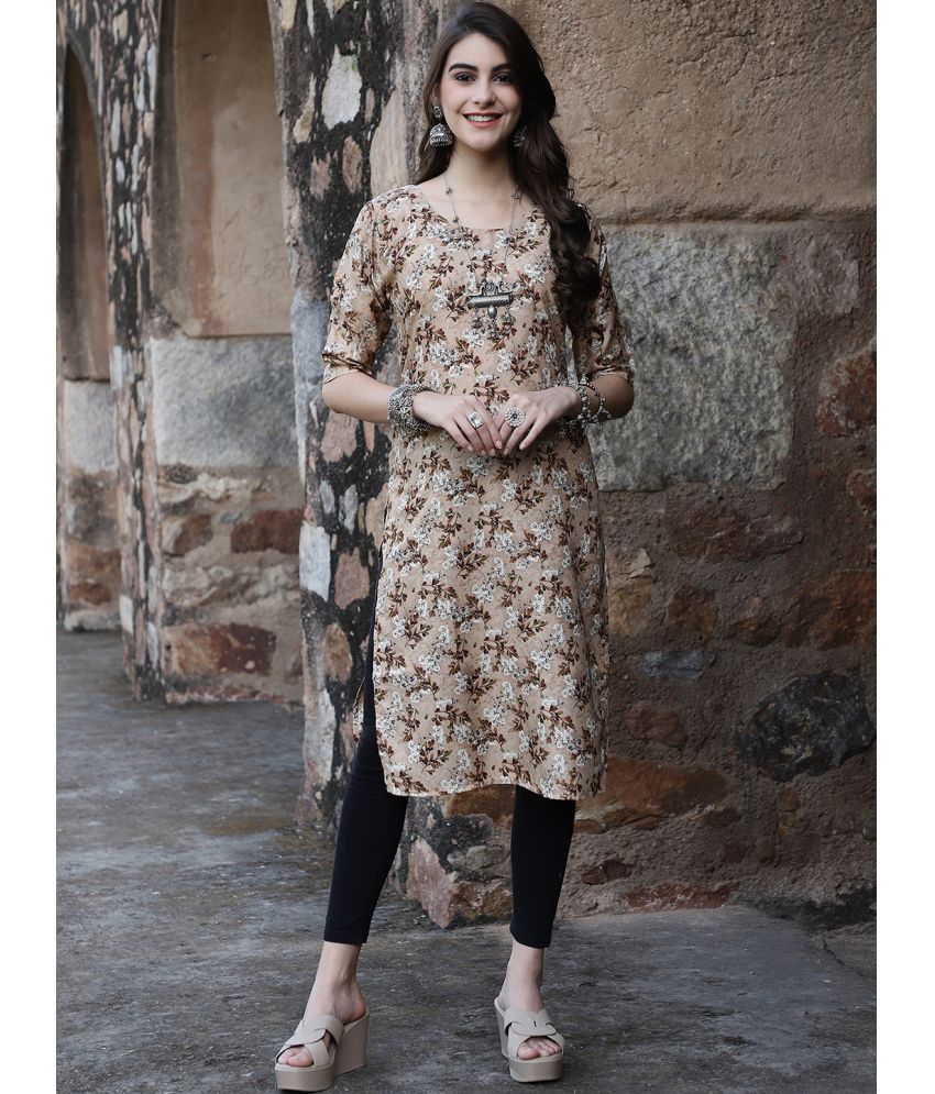     			Ethnicbasket Pack of 1 Crepe Printed Straight Women's Kurti - ( Beige )