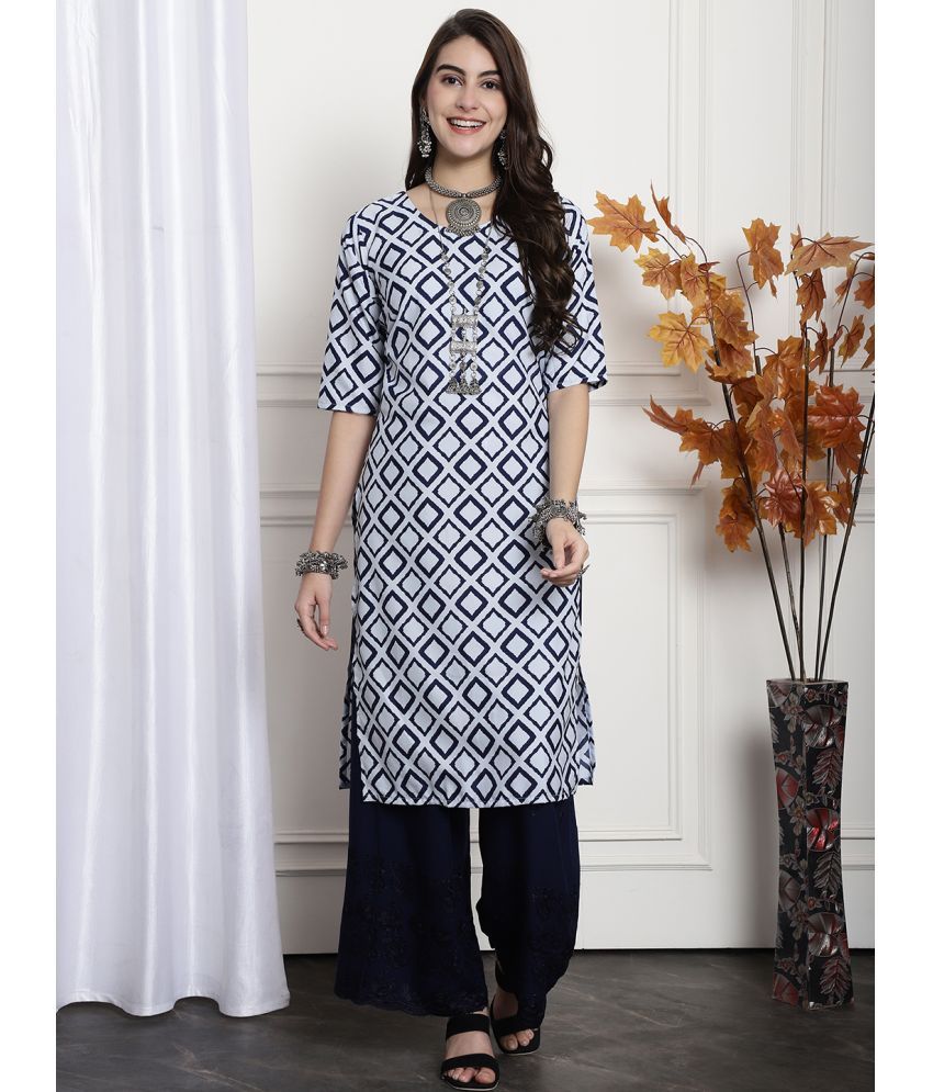     			Ethnicbasket Pack of 1 Crepe Printed Straight Women's Kurti - ( Blue )