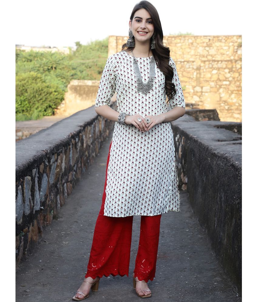     			Ethnicbasket Pack of 1 Crepe Printed Straight Women's Kurti - ( Cream )