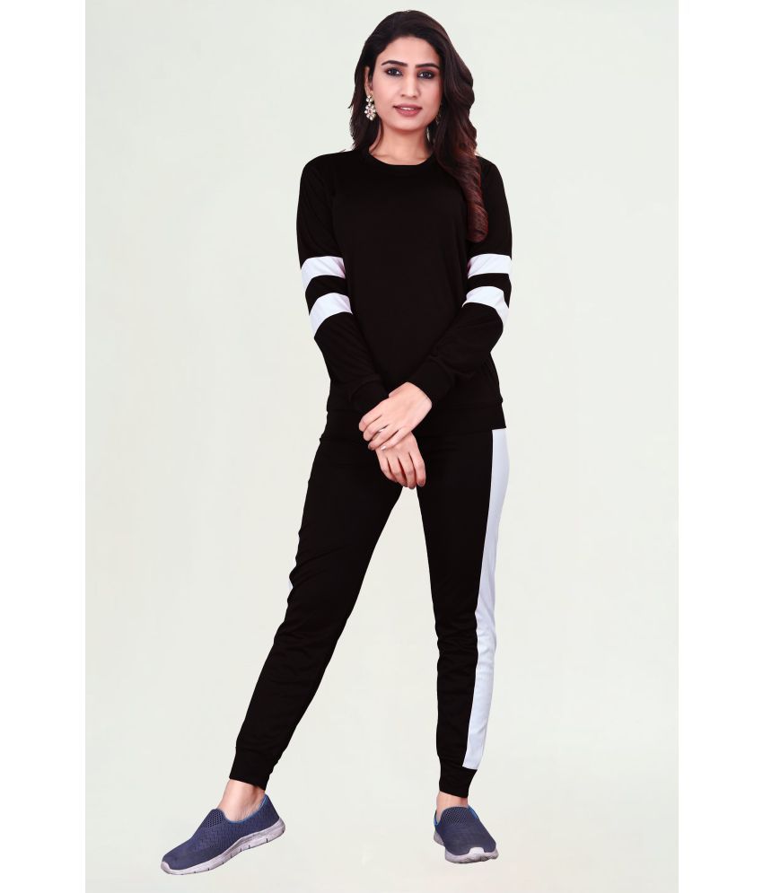     			INFRIM Black Cotton Blend Applique Tracksuit - Pack of 1