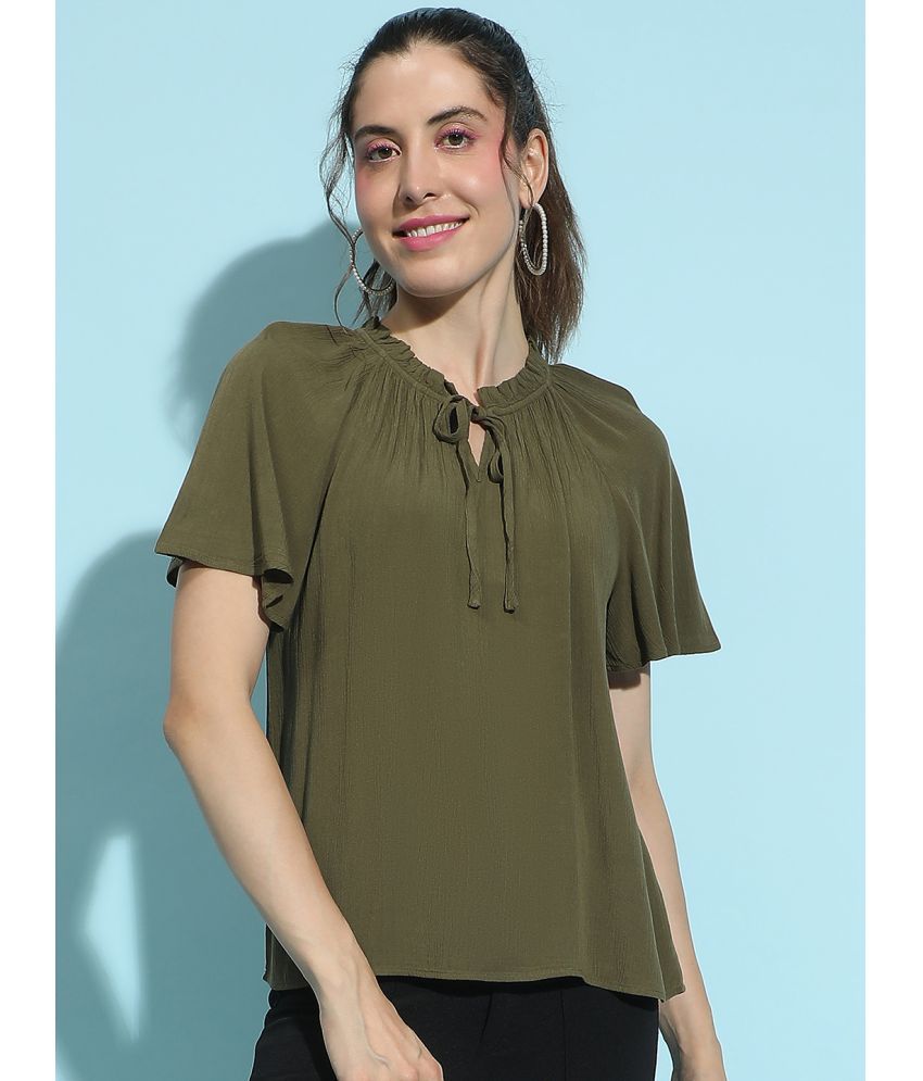     			Oxolloxo Khaki Viscose Rayon Women's Regular Top ( Pack of 1 )