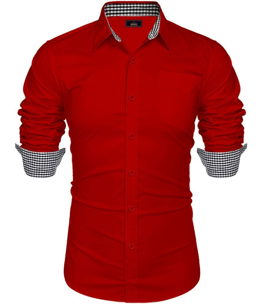     			WEBRIC Cotton Blend Regular Fit Solids Full Sleeves Men's Casual Shirt - Red ( Pack of 1 )