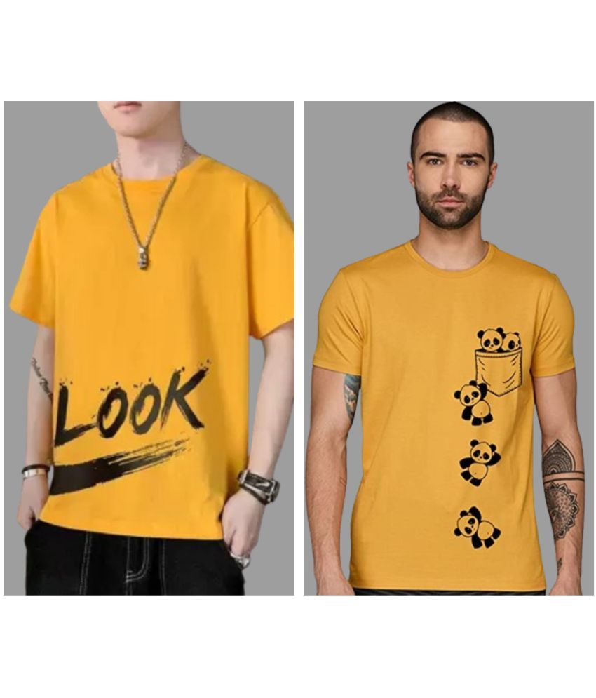     			attitude start of fashion Polyester Regular Fit Printed Half Sleeves Men's Round T-Shirt - Mustard ( Pack of 2 )