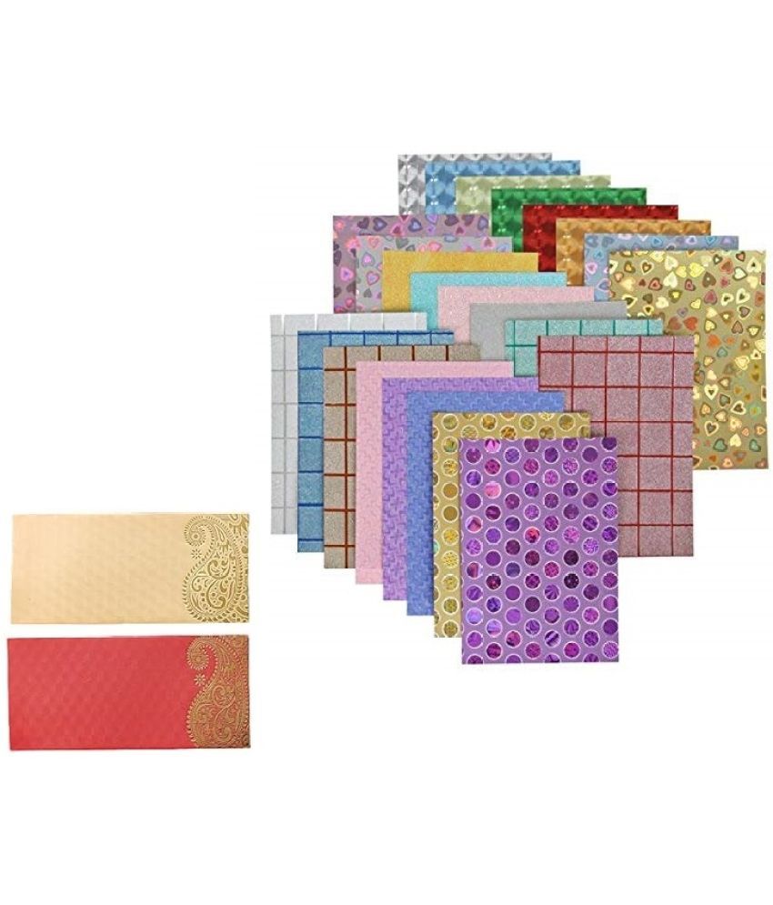     			freedy (Pack of 10) 250 GSM Card Designer Holographic Sheets and Designs A4 Size - for Arts & Crafts, Scrapbooking, Paper Decorations with 2 shagun card  - Randomly Picked Colours