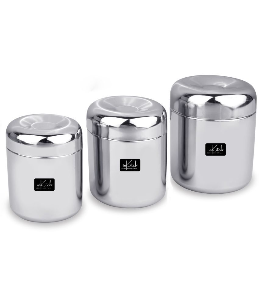     			inKitch Food Container Steel Silver Tea/Coffee/Sugar Container ( Set of 3 )