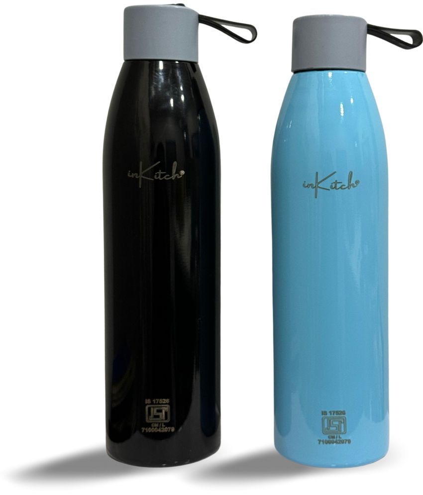     			inKitch ISI Certified Double Wall Vacuum Water Bottle Black Steel Water Bottle 750 mL ( Set of 2 )