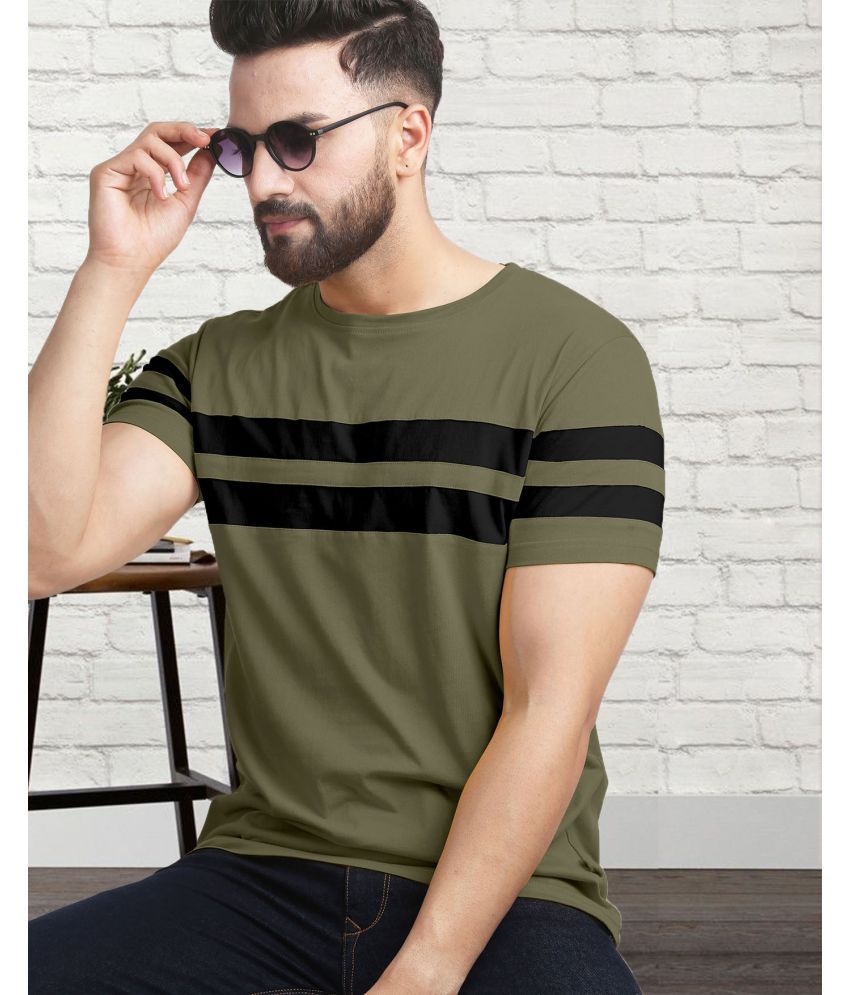     			AOOSH Cotton Blend Regular Fit Colorblock Half Sleeves Men's Round T-Shirt - Olive ( Pack of 1 )