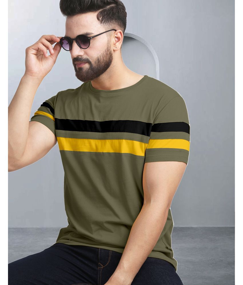     			AOOSH Cotton Blend Regular Fit Colorblock Half Sleeves Men's Round T-Shirt - Green ( Pack of 1 )