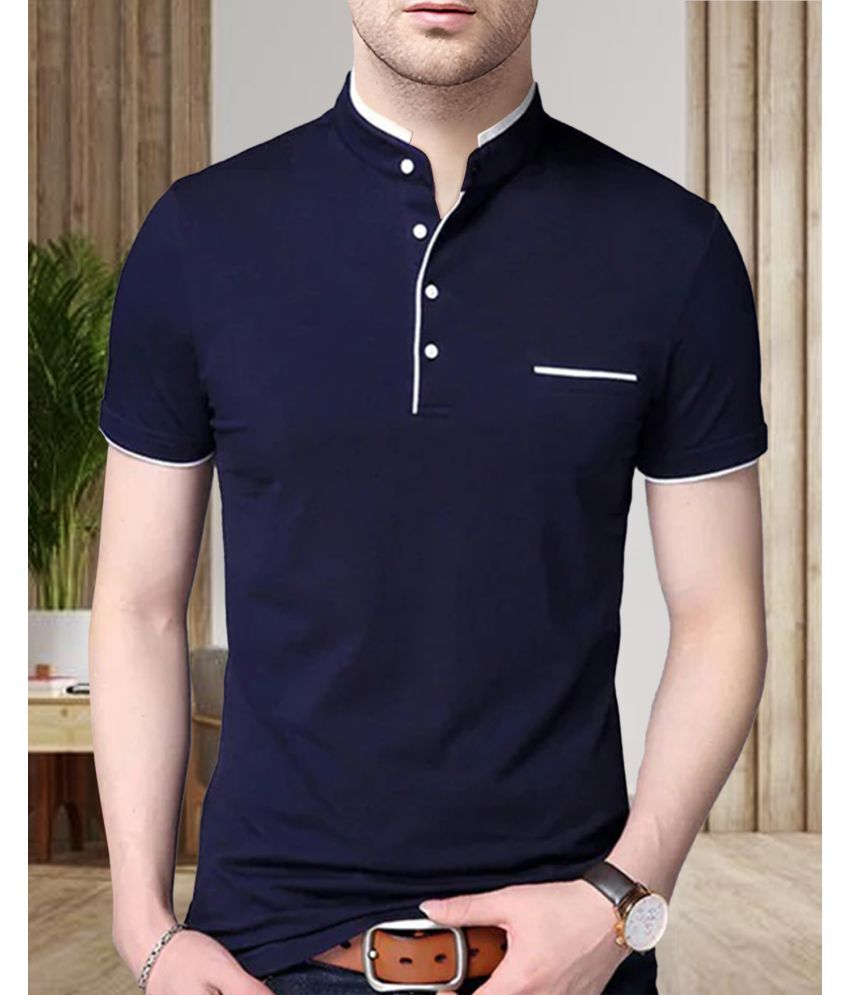     			AOOSH Cotton Blend Regular Fit Solid Half Sleeves Men's Henley T-Shirt - Navy Blue ( Pack of 1 )