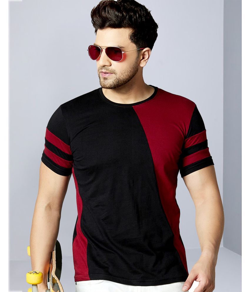     			AOOSH Cotton Blend Regular Fit Colorblock Half Sleeves Men's Round T-Shirt - Maroon ( Pack of 1 )