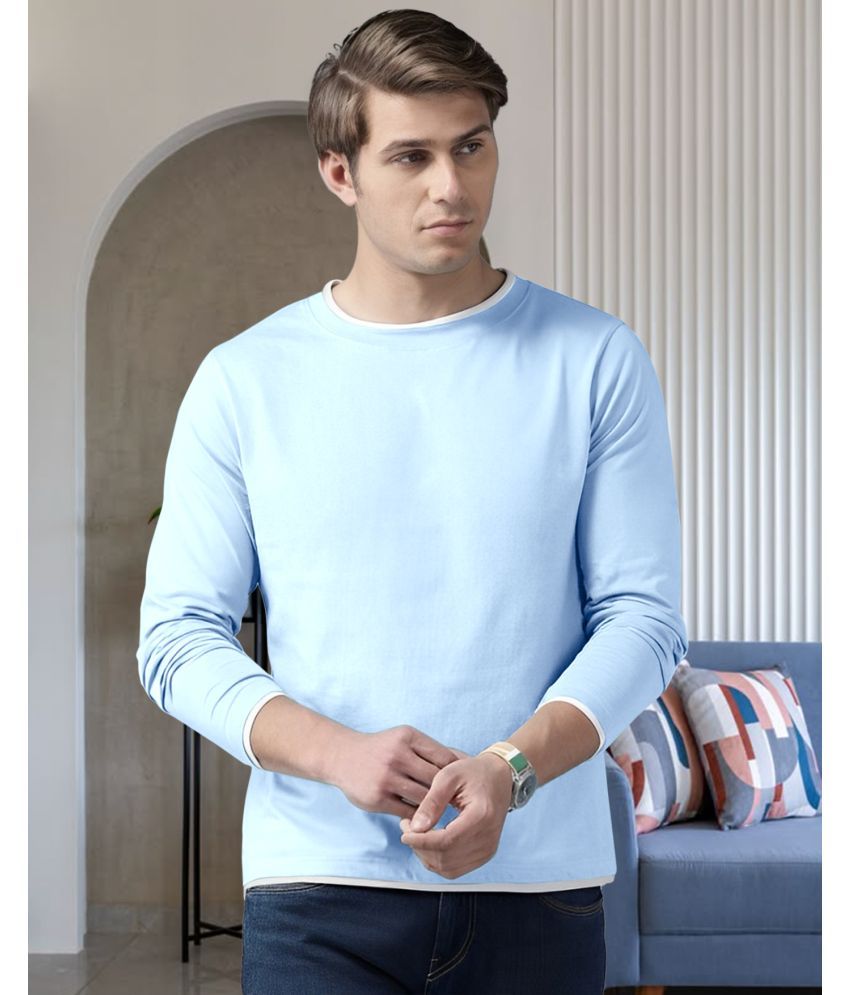     			AOOSH Cotton Blend Regular Fit Solid Full Sleeves Men's Round T-Shirt - Aqua Blue ( Pack of 1 )