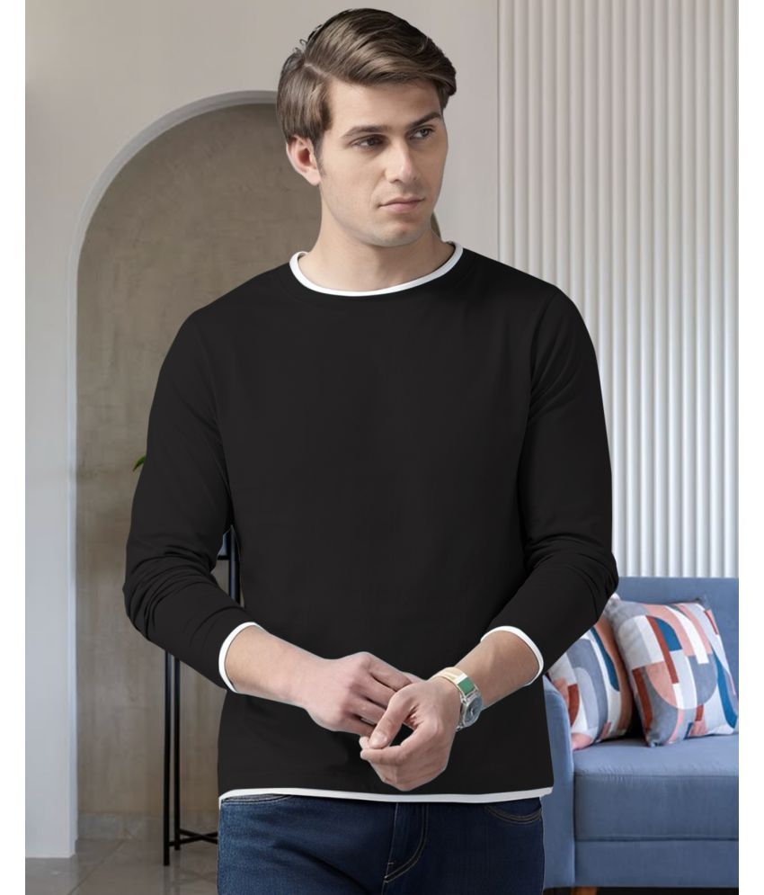     			AOOSH Cotton Blend Regular Fit Solid Full Sleeves Men's Round T-Shirt - Black ( Pack of 1 )