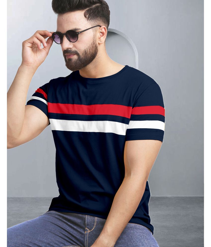     			AOOSH Cotton Blend Regular Fit Colorblock Half Sleeves Men's Round T-Shirt - Navy Blue ( Pack of 1 )