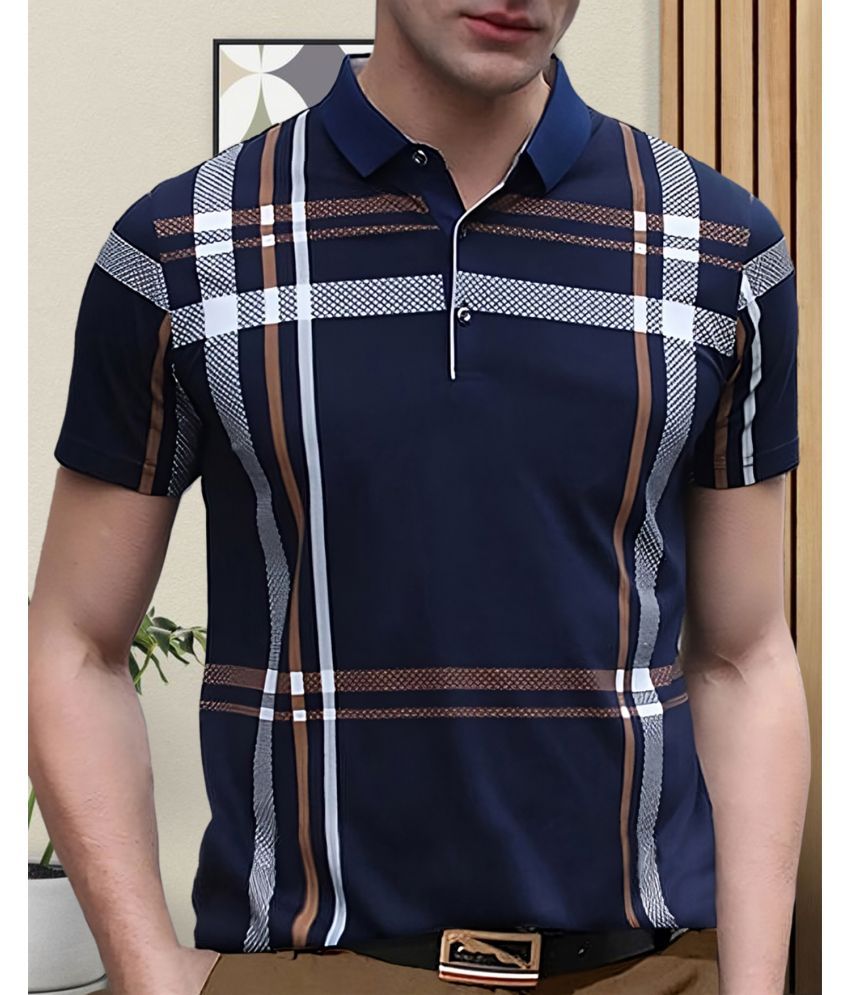     			AOOSH Pack of 1 Cotton Blend Regular Fit Printed Half Sleeves Men's Polo T Shirt ( Navy )