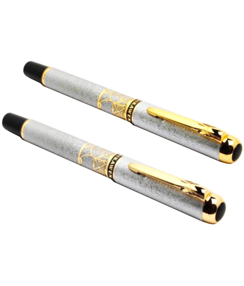     			Auteur 827  Paper Crush Finish Silver Color Royal Gold Plated Pen Set - Pack of 2 (Fountain and Roller Pens)