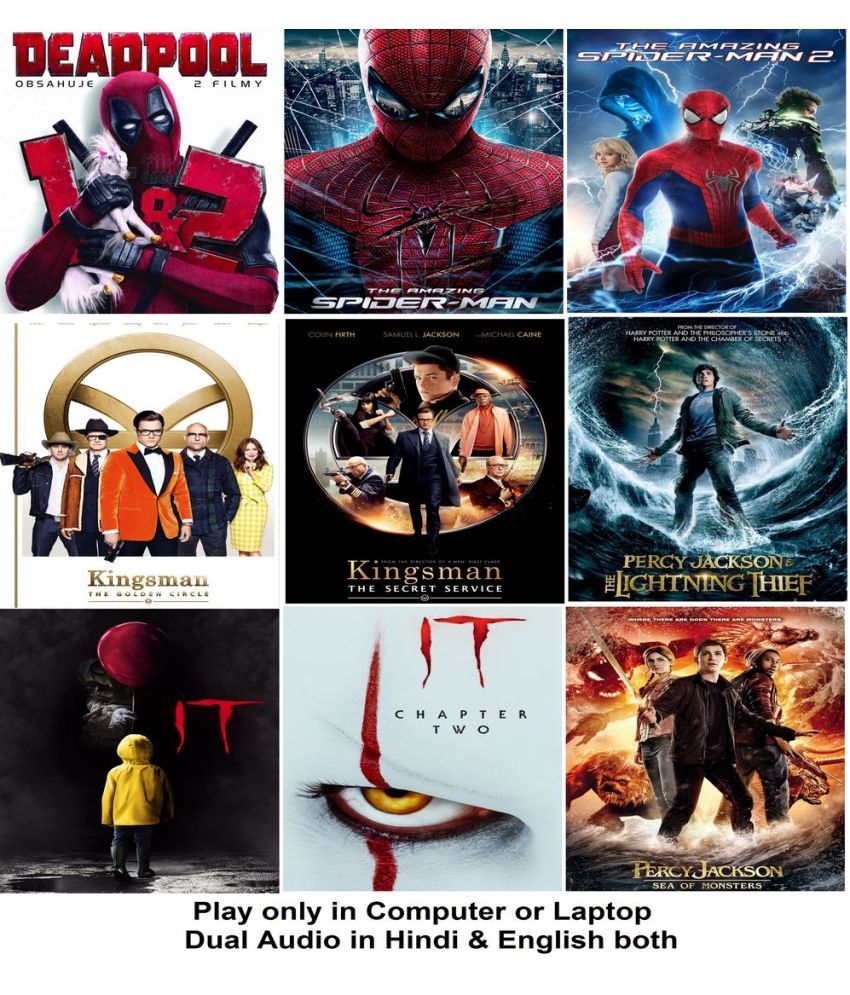     			Deadpool 1 & 2 , It 1 & 2 , Kingsman 1 & 2 , Percy Jackson 1 & 2 , The Amazing Spiderman 1 & 2 (10 Movies) Dual Audio in Hindi & English both Play only in Computer or Laptop HD Print without poster