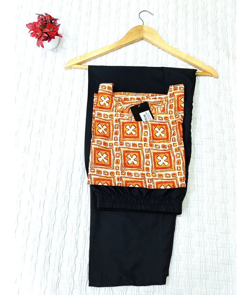     			Ethnicbasket Crepe Printed Kurti With Pants Women's Stitched Salwar Suit - Orange ( Pack of 1 )