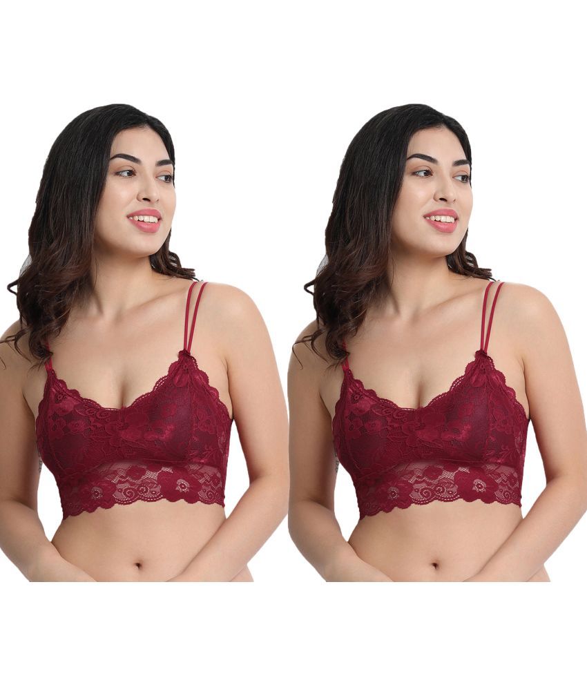     			Flenzy Pack of 2 Lace Removable Padding Bralette Bra For Women ( Maroon )