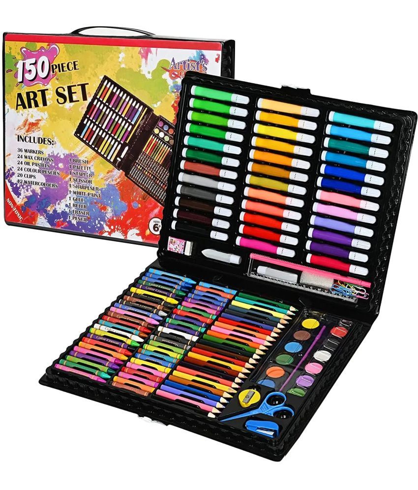     			Heiter 150-Piece Art Supplies Set for Kids | Crayons, Watercolor Markers, Colored Pencils & More | Portable DIY Graffiti Painting Tool for Drawing & Creativity