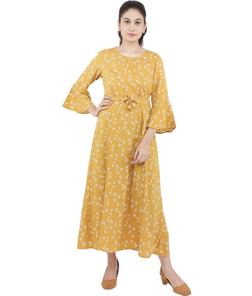     			Kulfi Polyester Printed Full Length Women's A-line Dress - Yellow ( Pack of 1 )