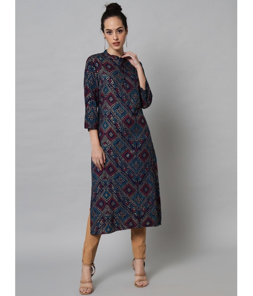     			Kulfi Viscose Rayon Printed Midi Women's A-line Dress - Multicolor ( Pack of 1 )