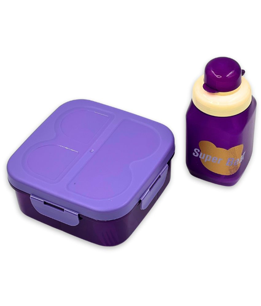     			OneWish - Purple Plastic Lunch Box With Bottle ( Pack of 2 )