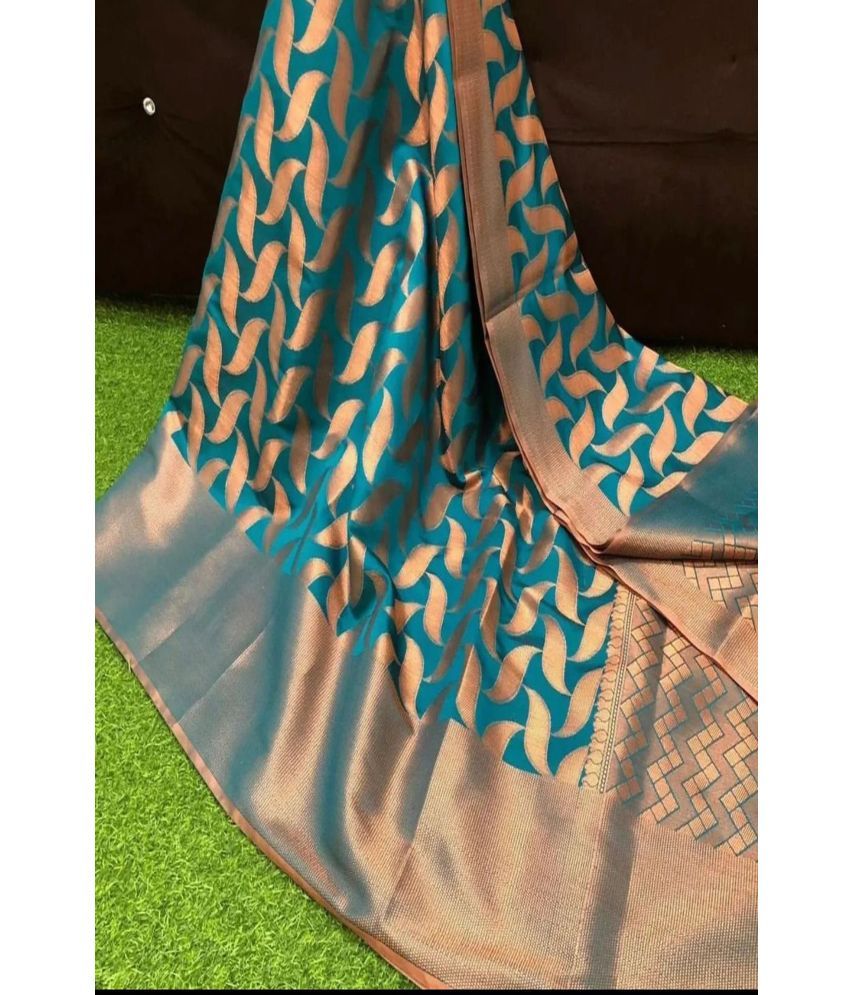     			SAREEKART FAB Pack of 1 Kanjivaram Silk Self Design Saree With Blouse Piece ( Blue )