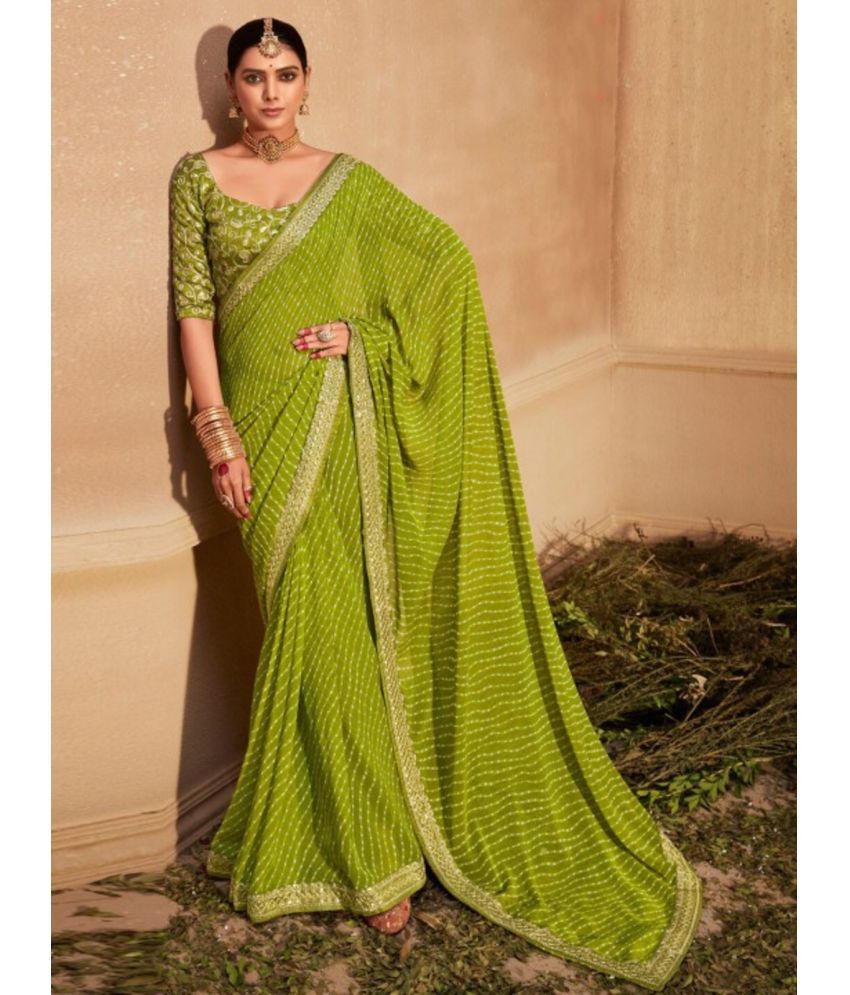     			Sanwariya Silks Pack of 1 Georgette Striped Saree With Blouse Piece ( Light Green )