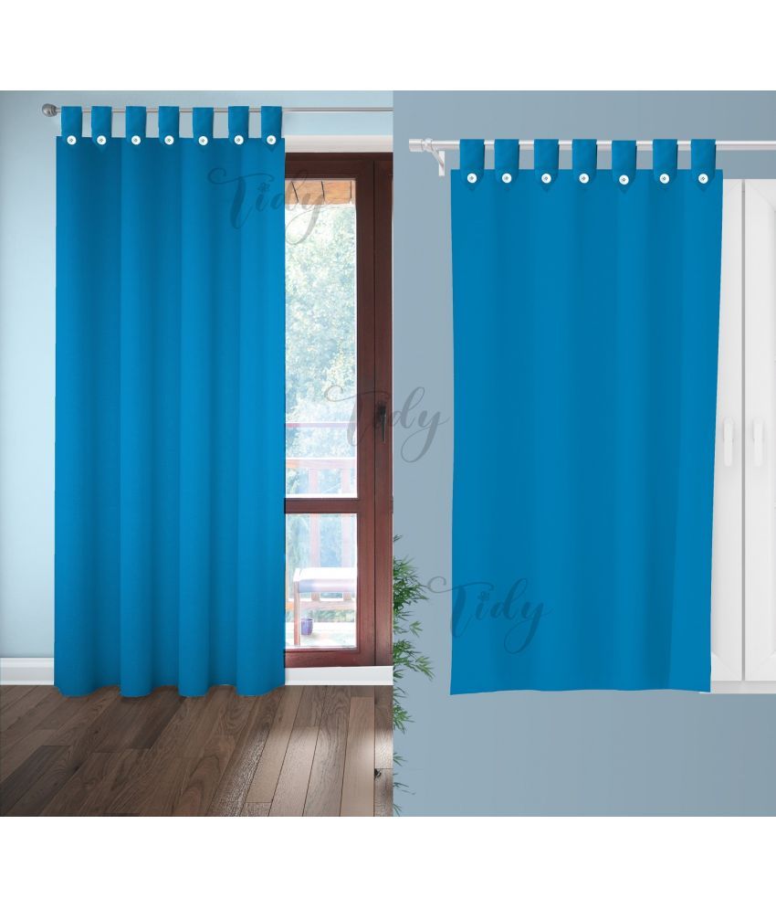     			Tidy Solid Room Darkening Loop Curtain 6.5 ft ( Pack of 2 ) - Blue