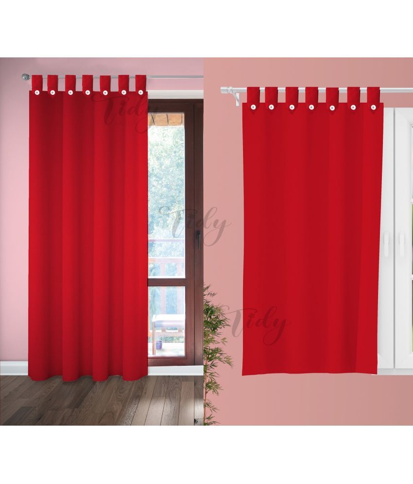     			Tidy Solid Room Darkening Loop Curtain 6.5 ft ( Pack of 2 ) - Red