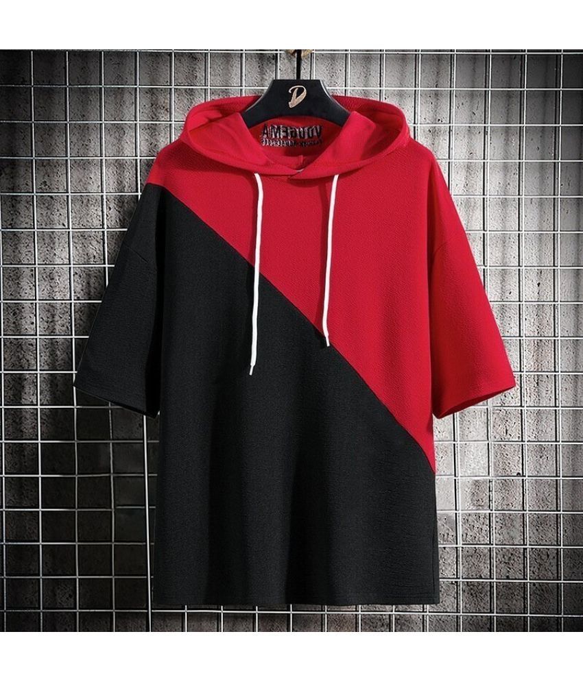     			Try This Cotton Blend Slim Fit Colorblock Half Sleeves Men's Hooded T-Shirt - Red ( Pack of 1 )