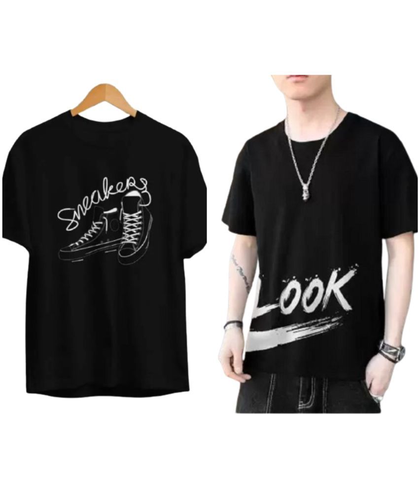     			attitude start of fashion Polyester Regular Fit Printed Half Sleeves Men's Round T-Shirt - Black ( Pack of 2 )