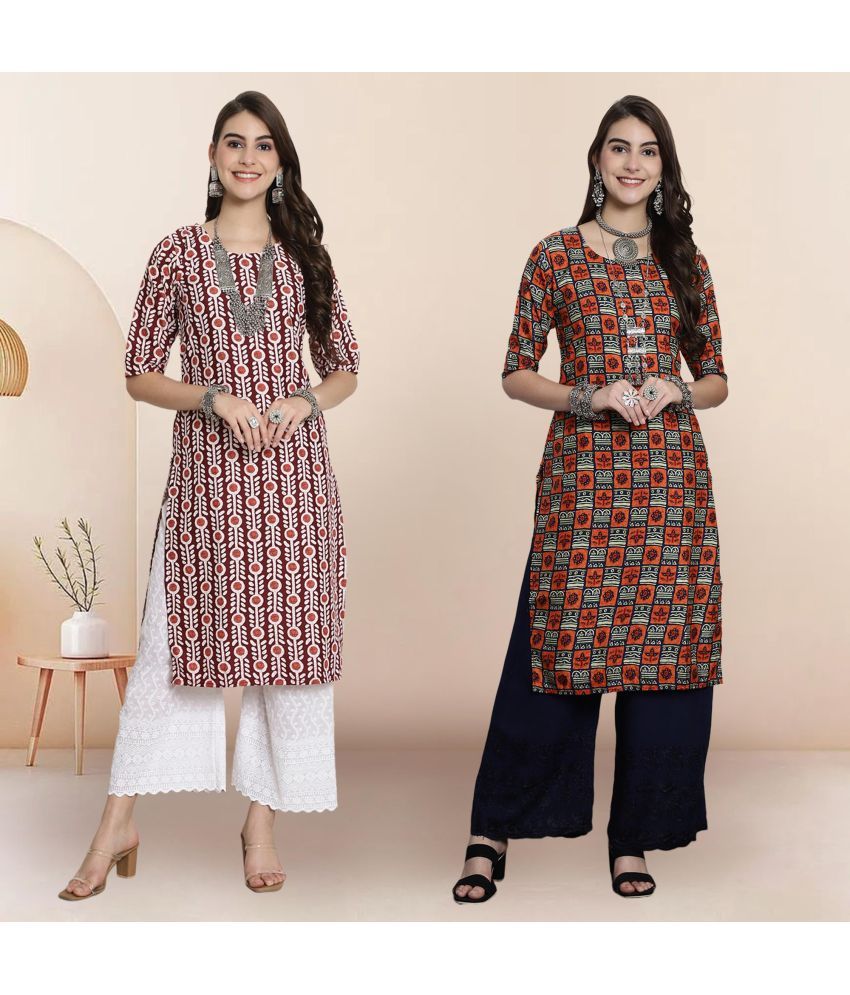     			1 Stop Fashion Pack of 2 Crepe Printed Straight Women's Kurti - ( Multicolor1 )