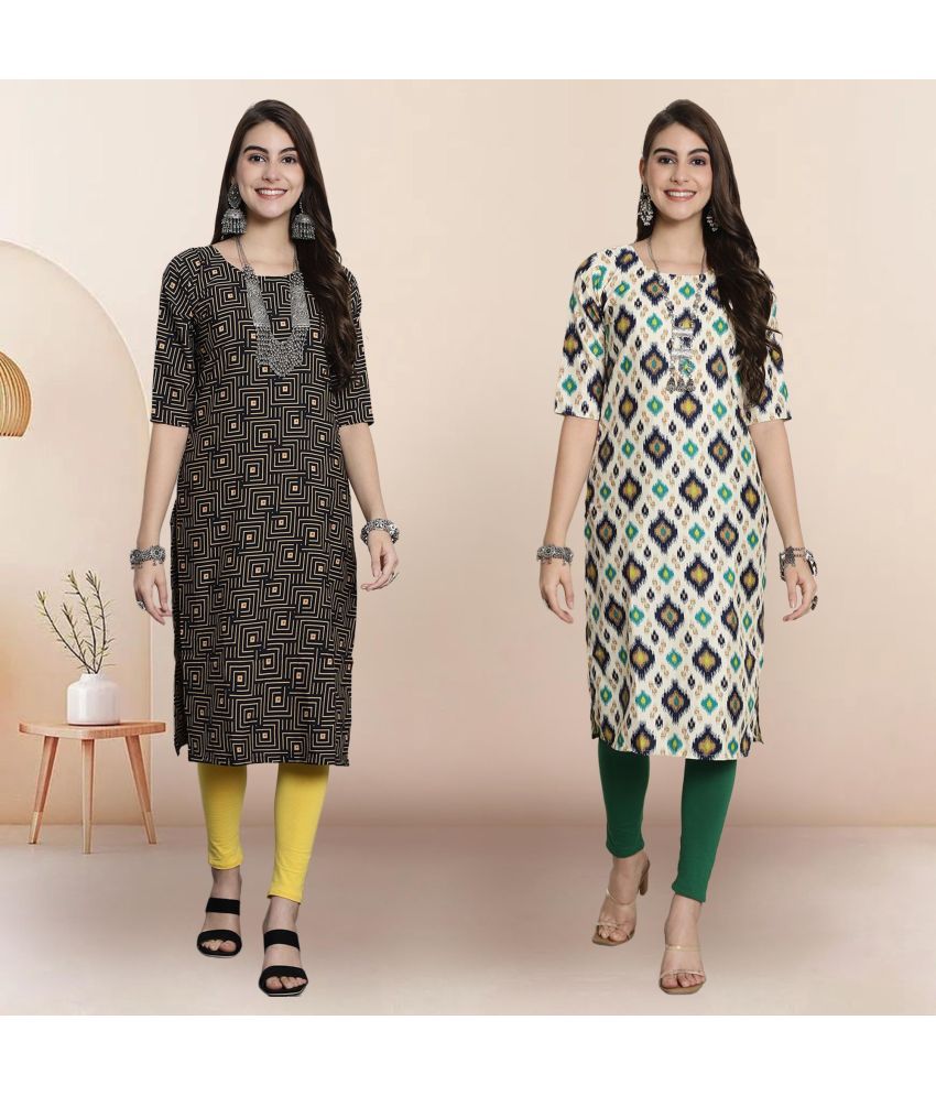     			1 Stop Fashion Pack of 2 Crepe Printed Straight Women's Kurti - ( Multicolor3 )