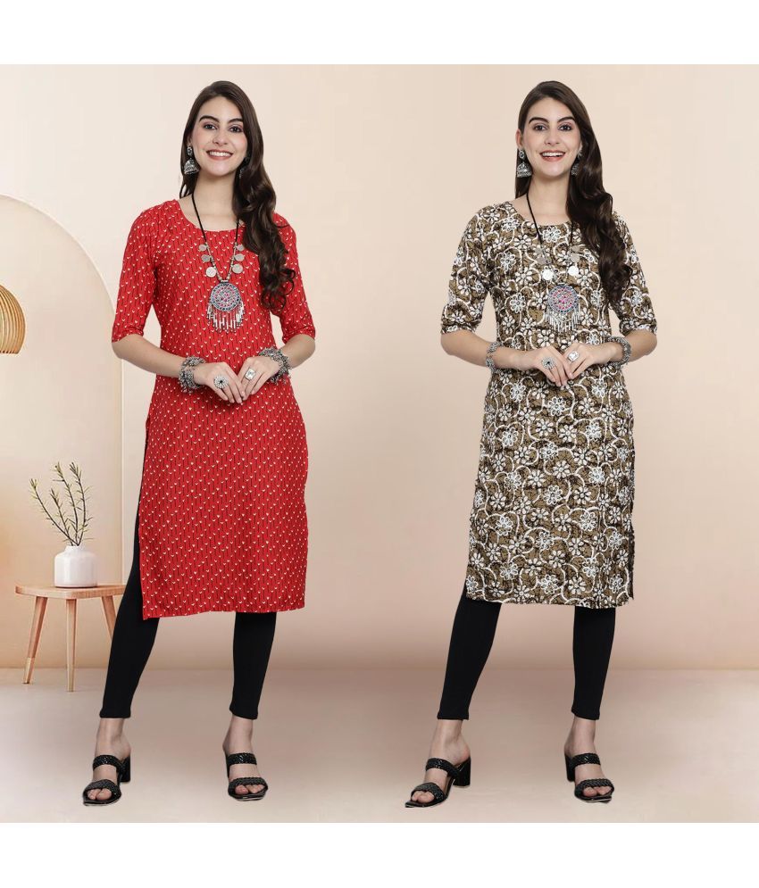     			1 Stop Fashion Pack of 2 Crepe Printed Straight Women's Kurti - ( Multicolor4 )