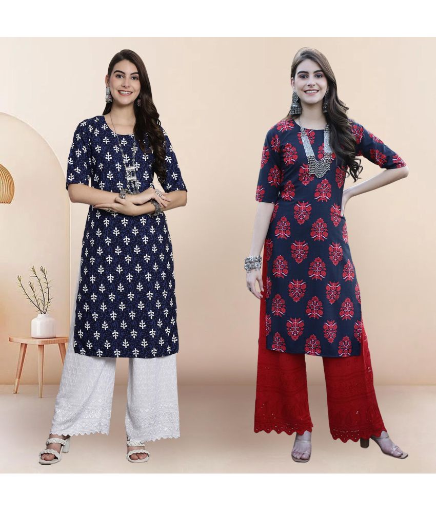     			1 Stop Fashion Pack of 2 Crepe Printed Straight Women's Kurti - ( Multicolor2 )