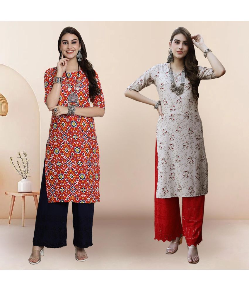     			1 Stop Fashion Pack of 2 Crepe Printed Straight Women's Kurti - ( Multicolor3 )