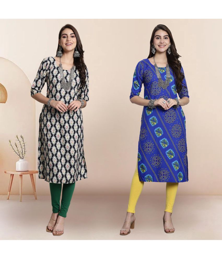     			1 Stop Fashion Pack of 2 Crepe Printed Straight Women's Kurti - ( Multicolor1 )