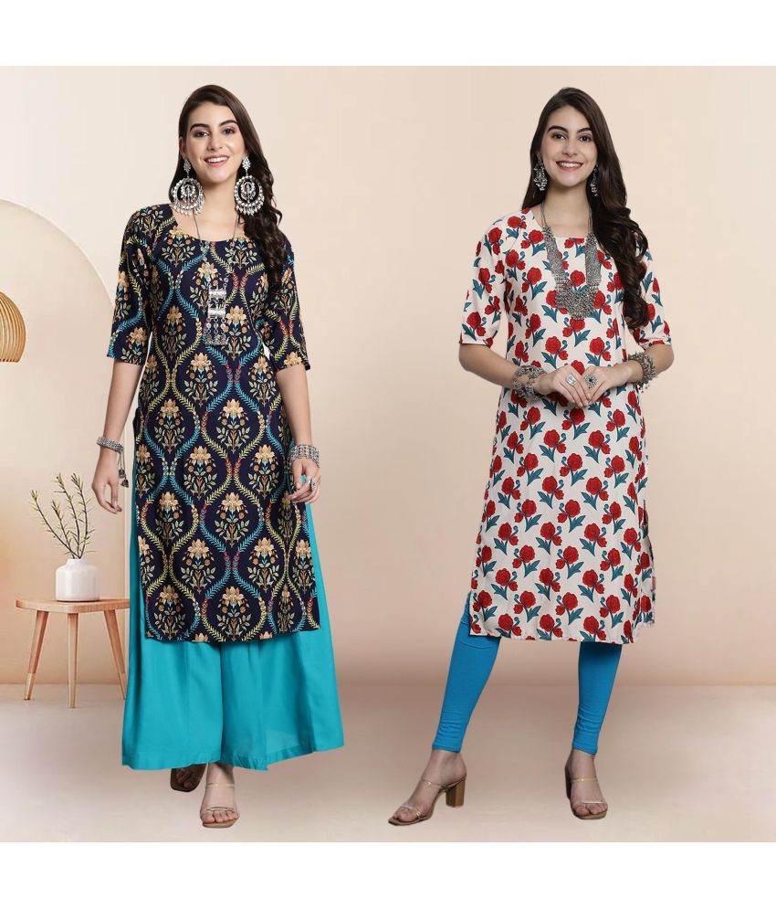     			1 Stop Fashion Pack of 2 Crepe Printed Straight Women's Kurti - ( Multicolor4 )