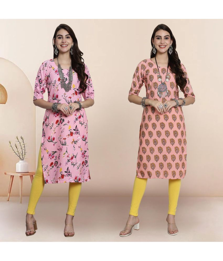     			1 Stop Fashion Pack of 2 Crepe Printed Straight Women's Kurti - ( Multicolor1 )